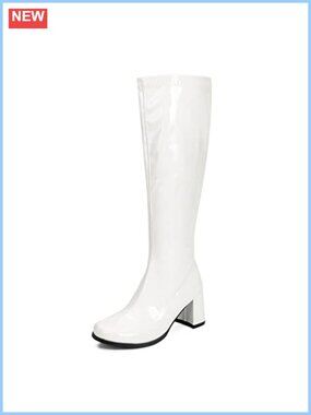 Women's Knee High Gogo Boots Chunky Heel Square Toe Zip Party Boots